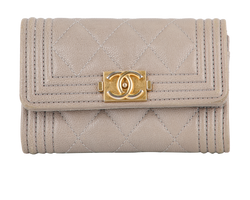 Chanel Boy Card Holder, Caviar, Taupe, 27624478 (2019), DB, 2*